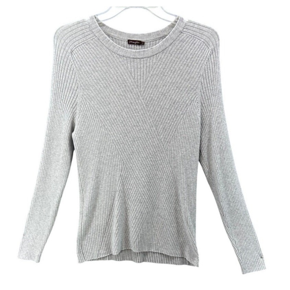 J.McLaughlin Sweater Womens Sz L Grey Ribbed Chevron Knit Cotton Blend